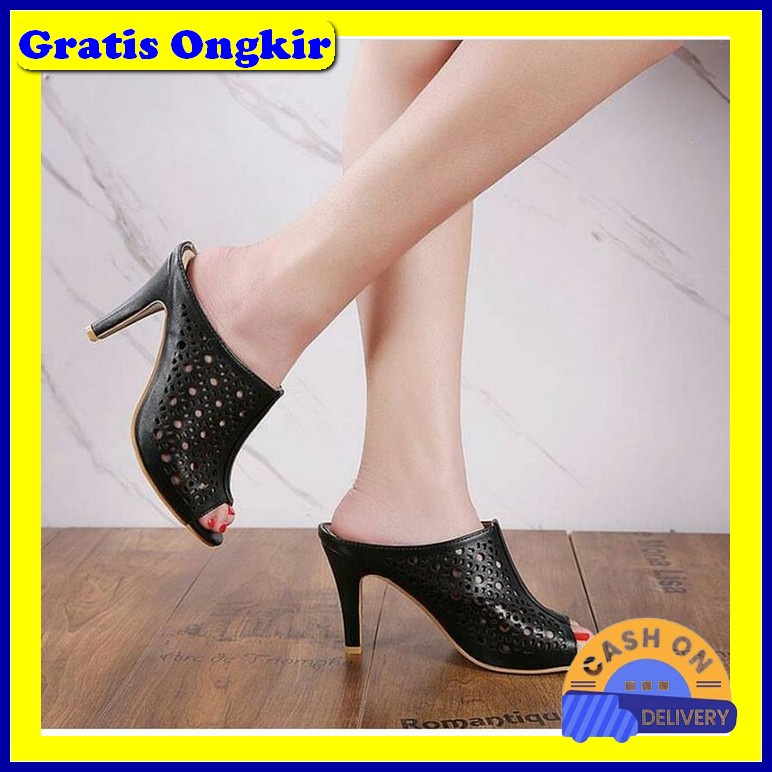 Sepatu Highils Lawrensia Kerja Hak Flat Murah Kuliah Impor Fa887 Us625 High Heels Sl19 Hitam - Hitam