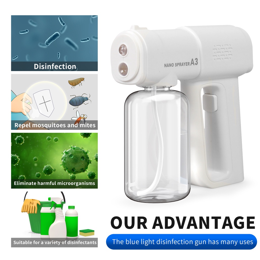 Nano Spray Gun A3 Disinfektan 300ml UV Light Atomizer Hand Sanitizer Steam Alat Steril Anti Virus