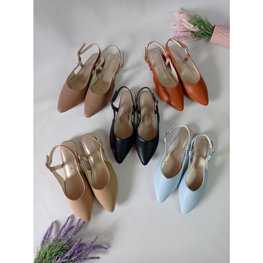 ROSSE sepatu flat tali belakang valentin* shoes bahan doff tapak karet FT12 size import