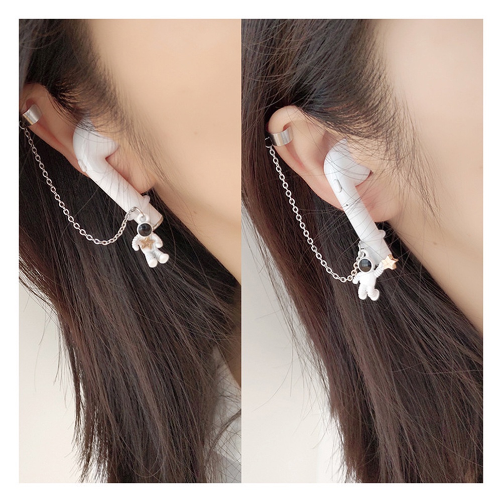 Anting Klip Rantai Earphone Wireless Bluetooth Anti Hilang Bentuk Astronot