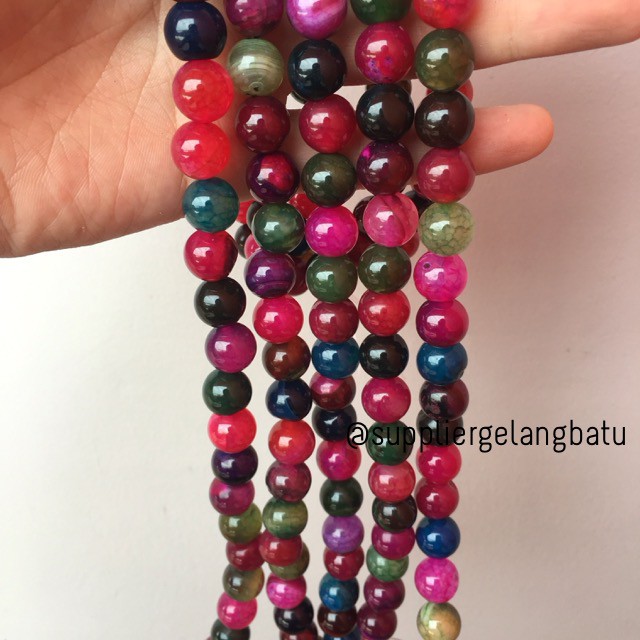 natural 12mm rainbow colour onyx ready stock pancawarna kilap serat fashion craft beads aksesoris