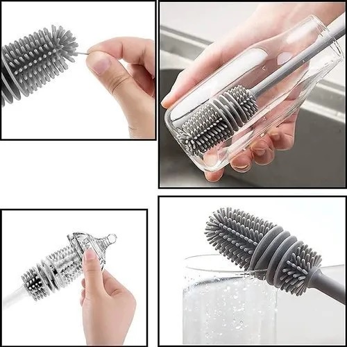 Sikat Pembersih Botol Cangkir Gelas Bahan Silikon Dengan Gagang Panjang Serbaguna Bottle Soft Cleaning Brush Acc Plus