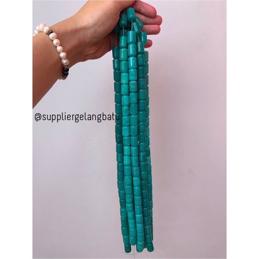 bahan renceng batu akik agate hijau tosca tabung 14mm gelang kalung