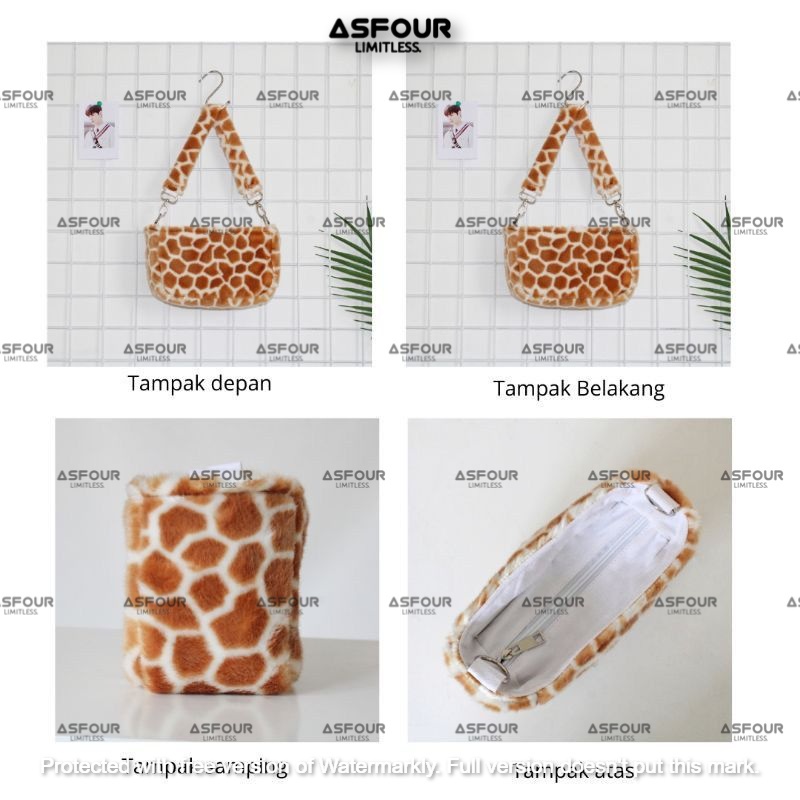 Asfour - Animal Shoulder Bag Slingbag Bulu Korean Style Wanita Terbaru Fur Animal Pattern Handbag