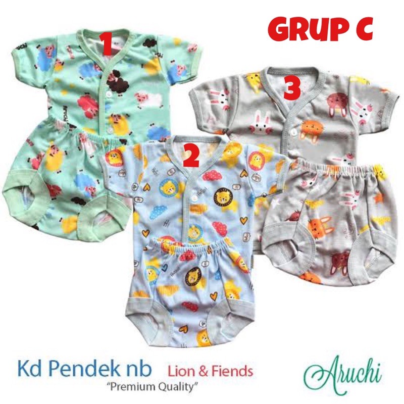 Aruchi MOTIF Setelan Pendek / Panjang Kancing Depan NEWBORN / NB (1stel)