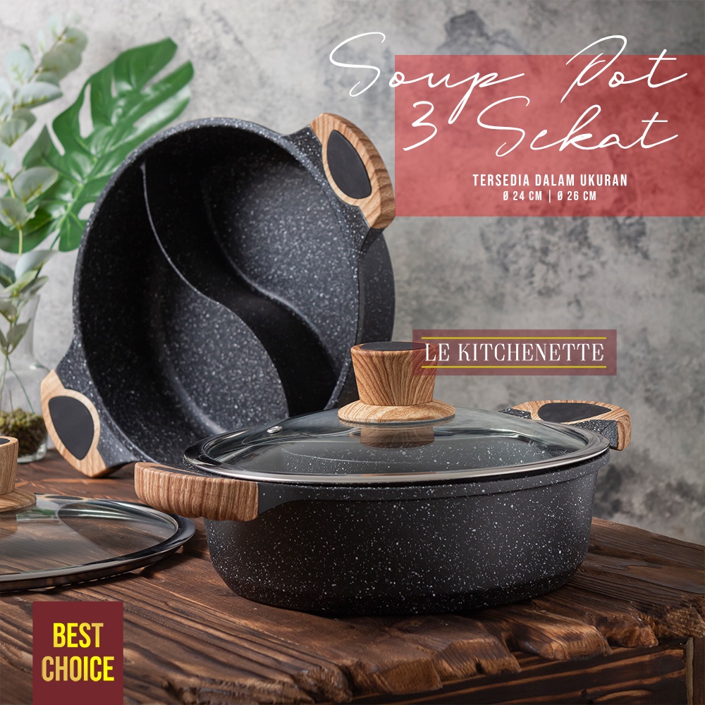 Panci Suki Sekat Anti Lengket Soup Pot Serbaguna Dengan Tutup Kaca