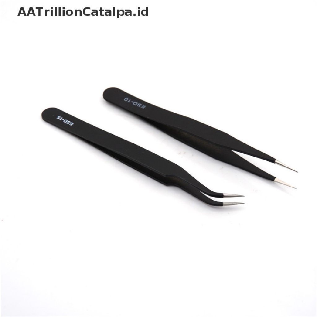 2pcs / set Pinset Lurus Melengkung Anti Statis Warna Hitam