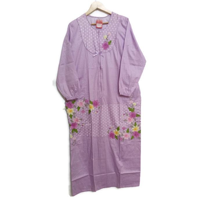 DASTER BORDIR PANJANG KATUN JAPAN SIZE M POLKADOT ORCHID LJL-1525