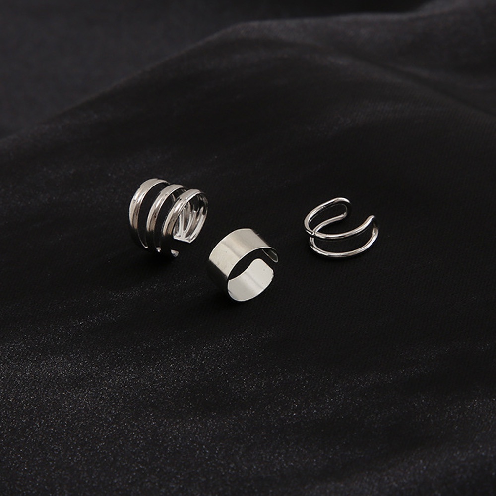 3 Pcs Anting Tindik Palsu Bahan Logam Warna Emas Perak Untuk Wanita