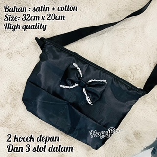 tas selempang hitam pita sling bag ribbon black high quality