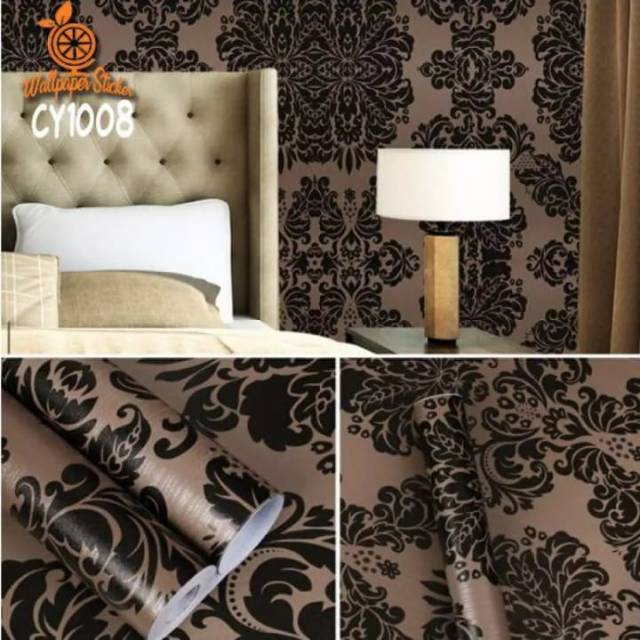 Stiker wallpaper dinding motif coklat batik hitam