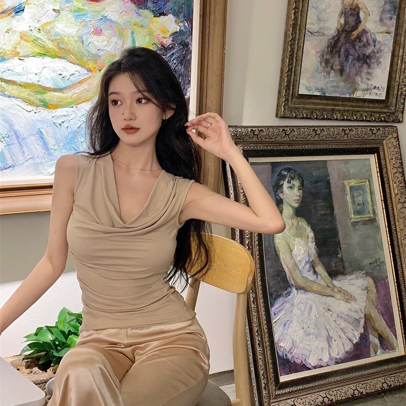 Suhao Musim Panas Pinggang Tinggi Celah Mengepel Celana Panjang Wanita Hot Celana Longgar Lurus Celana Acara Tipis Baru Menggantungkan Lebar Kaki Celana Kasual