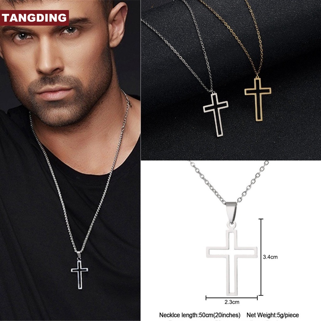 【COD Tangding】Fashion Personalized Design Cross Hollow Pendant Necklace Stainless Steel Necklace Jewelry