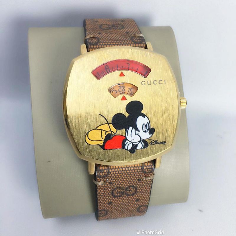 JAM TANGAN WANITA GUCCI MICKEY MOUSE KULIT || DIAMETER 3.8 CM ||