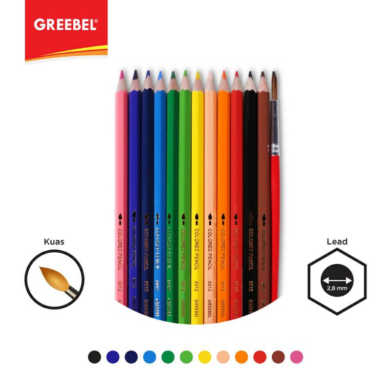 PENSIL WARNA / WARNA CERAH / BAHAN KUAT GREEBEL / GREEBEL 8012 water colour (hex 12 warna)