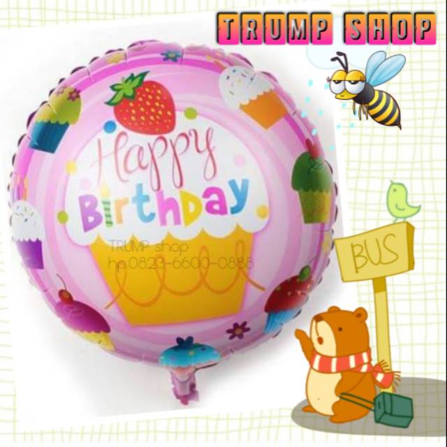 Balon Foil HBD PINK CUPCAKE