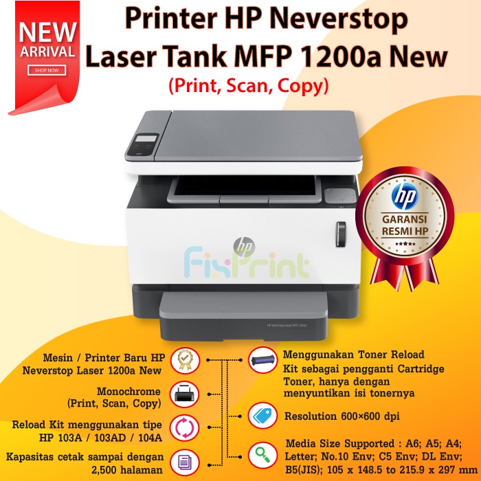 Printer HP Neverstop Laser Tank MFP 1200a New (Print, Scan, Copy)