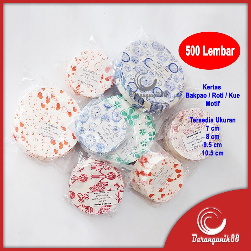 Kertas Bakpao Floral Motif Pao Alas Roti Kue Bakpau 7cm 8cm 9.5cm 10.5cm 500 Lembar Greaseproof