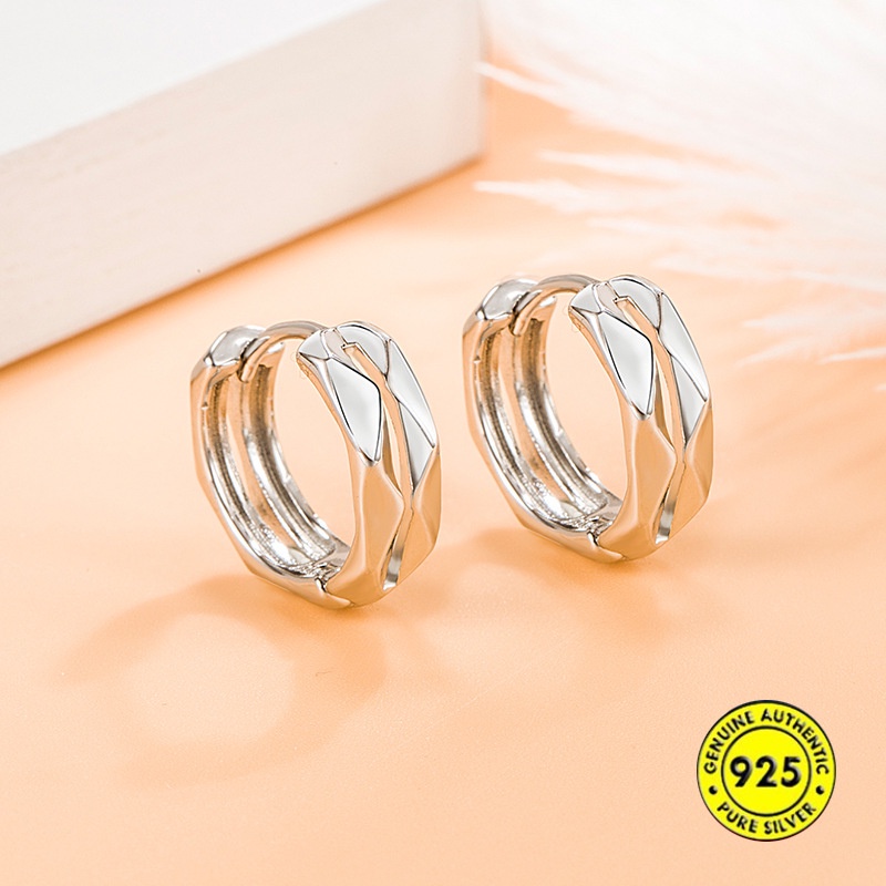 Anting Klip Bentuk Lingkaran Geometris Bahan Sterling Silver Aksen Berlian Gaya Retro Untuk Pria Dan Wanita