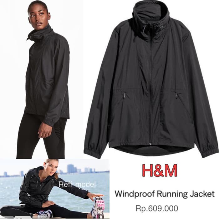 jaket black windproof running h&m original