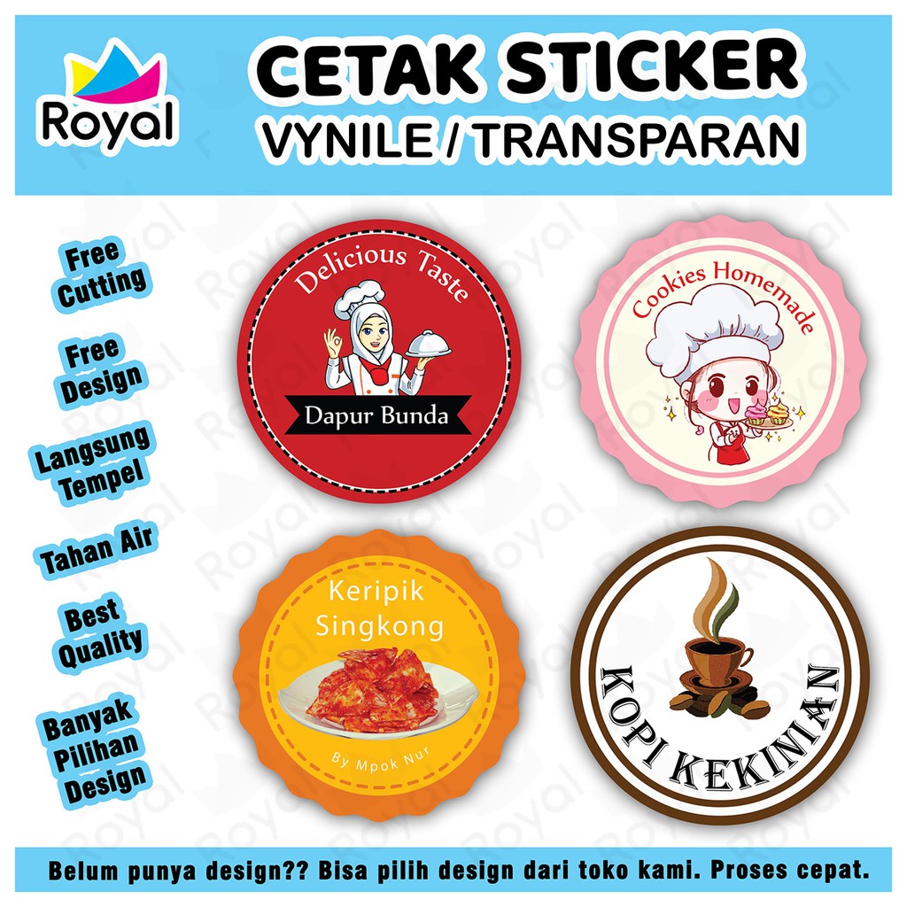 CETAK STICKER VYNIL /CETAK STICKER TRANSPARANT A3+ [FREE DESIGN &amp; CUTTING] / STIKER MAKANAN/MINUMAN