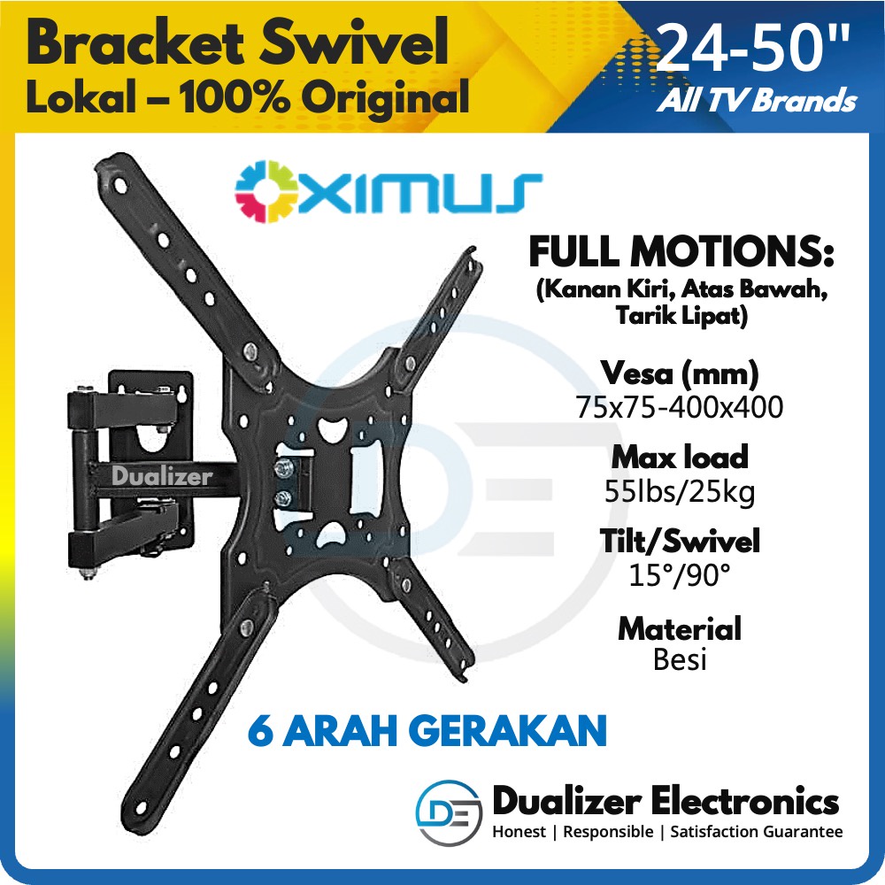 Bracket TV Swivel 55&quot; 50&quot; 43&quot; 42&quot; 40&quot; 32&quot; 24&quot; Inch | North Bayou NB P4 NBP4 Full Motion 6 Arah Gerakan