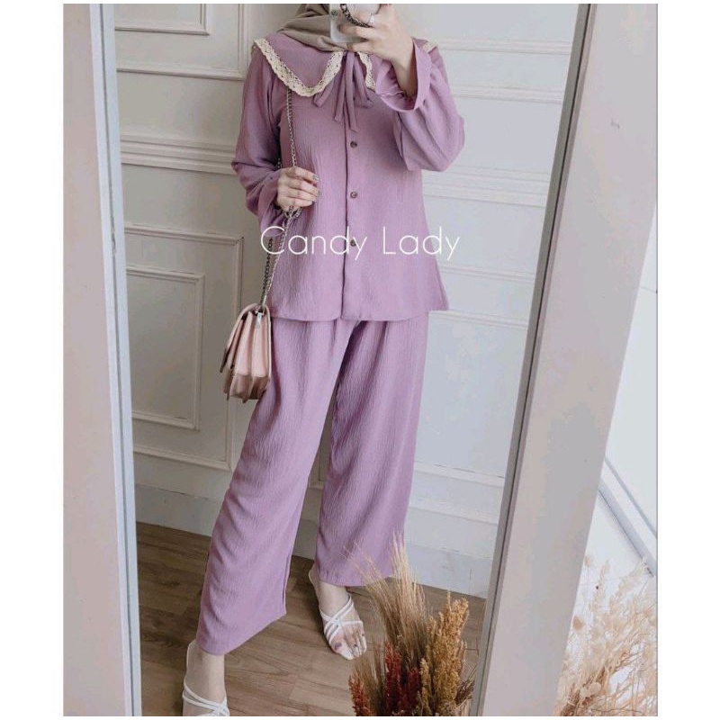 ONE SET CRINCLE || BELLE SET || ONE SET CINCIN HITAM || STELAN WANITA-Lavender