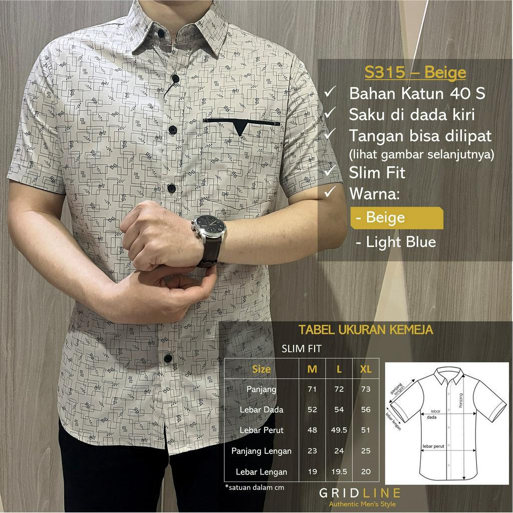 [GRIDLINE S307 Sky Blue - S304 Ceramic Blue - S315 Light Blue] Kemeja Pria Katun Lengan Pendek Slimfit Keren Simpel Adem Simpel Modern Best Seller Laris Pastel M-XXL