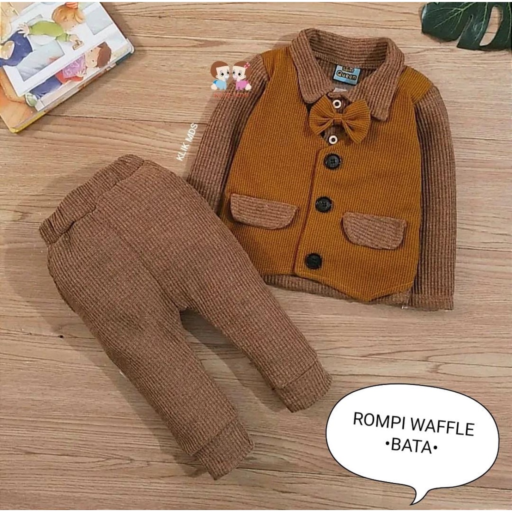 Setelan Anak Laki Laki - Set Kemeja Rompi Jas Waffle Baju Bayi Laki Laki Tangan Dan Celana Panjang