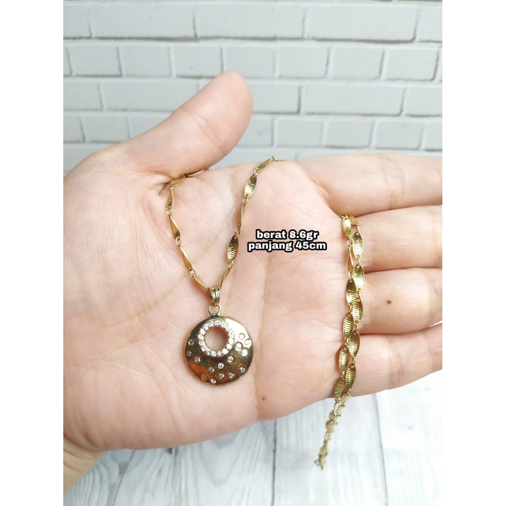 KALUNG ULIR LIONTIN BULAT BULAN GOLD PERAK ASLI S925 KODE CD085