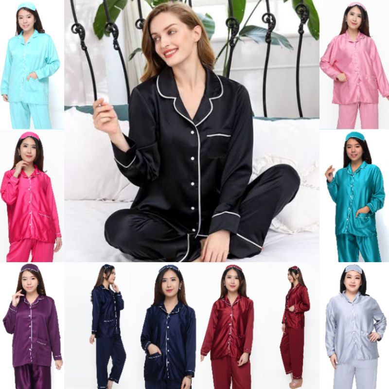 {GROSIR} PIYAMA SATIN PP / lengan panjang celana panjang / PIAMA BAJU TIDUR PAJAMAS SATEN POLOS