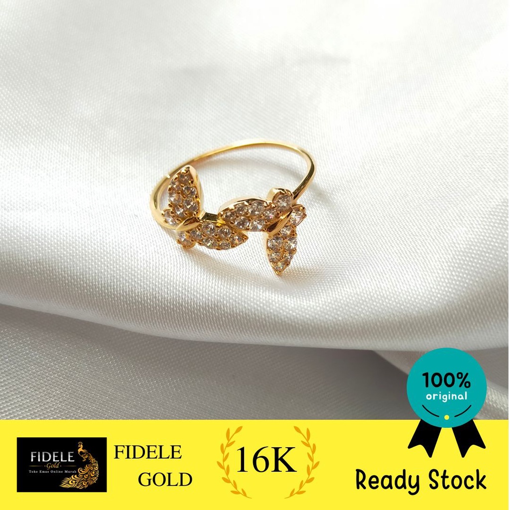 Cincin Aruna Kupu Permata Mewah Cincin emas asli kadar tua 700