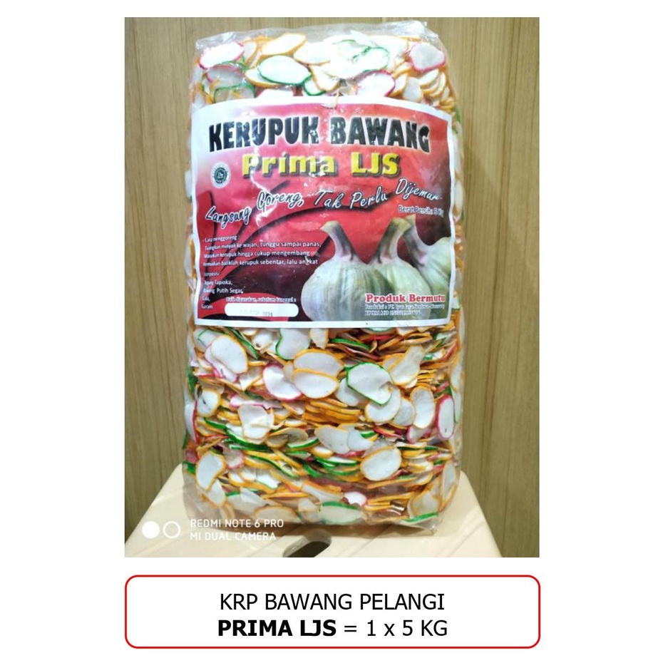 

Kerupuk Bawang Pelangi Prima LJS @5kg / Bal