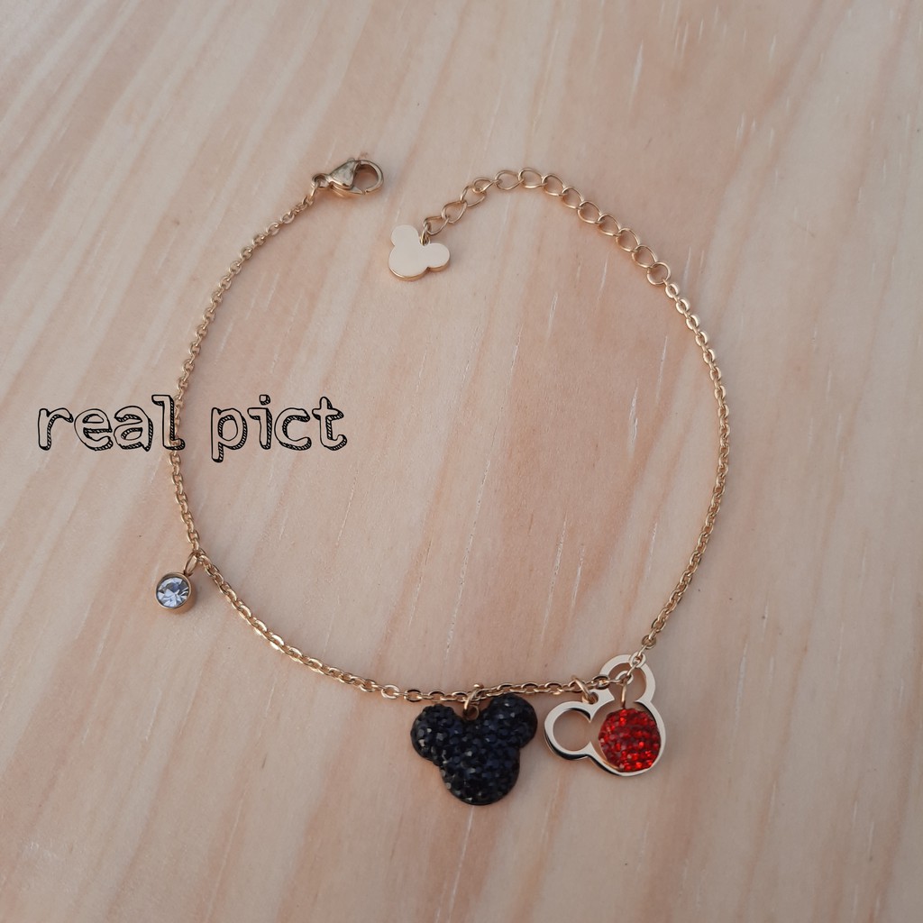 Gelang Tangan Rantai Titanium Minnie  Dengan Kristal Artifisial