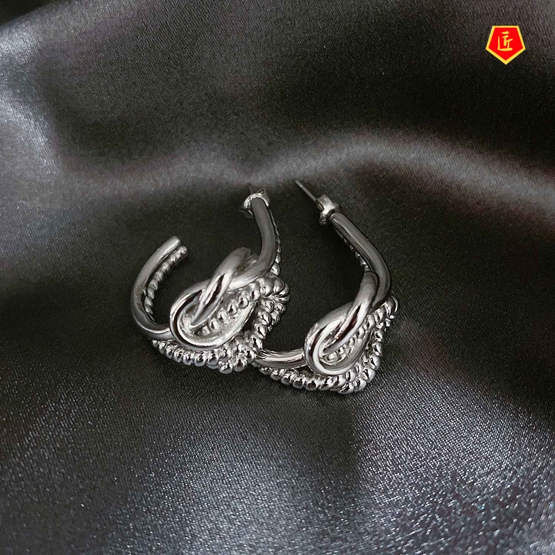 [Ready Stock]INS Style Personalized 925 Silver Knotted Stud Earrings