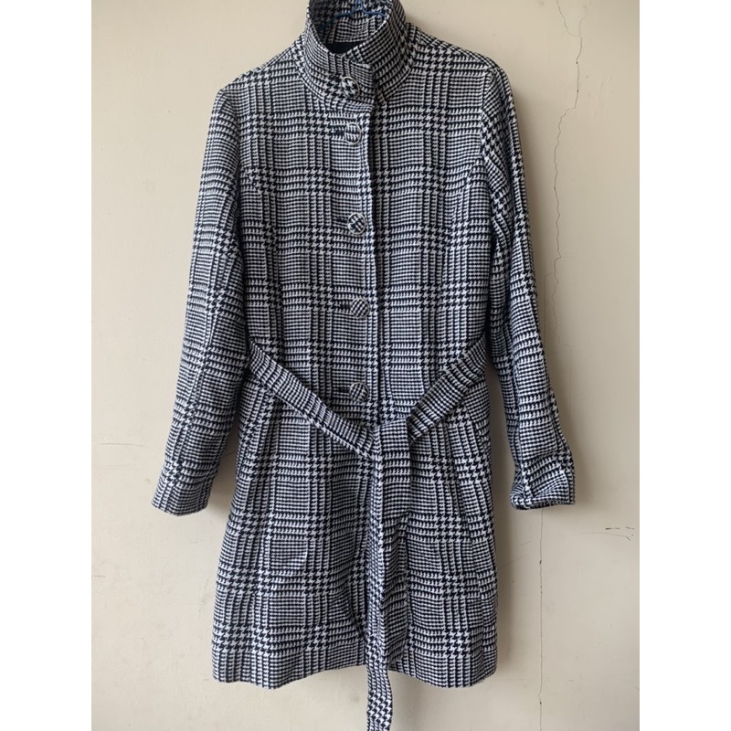 Coat Wool Houndstooth Turtleneck