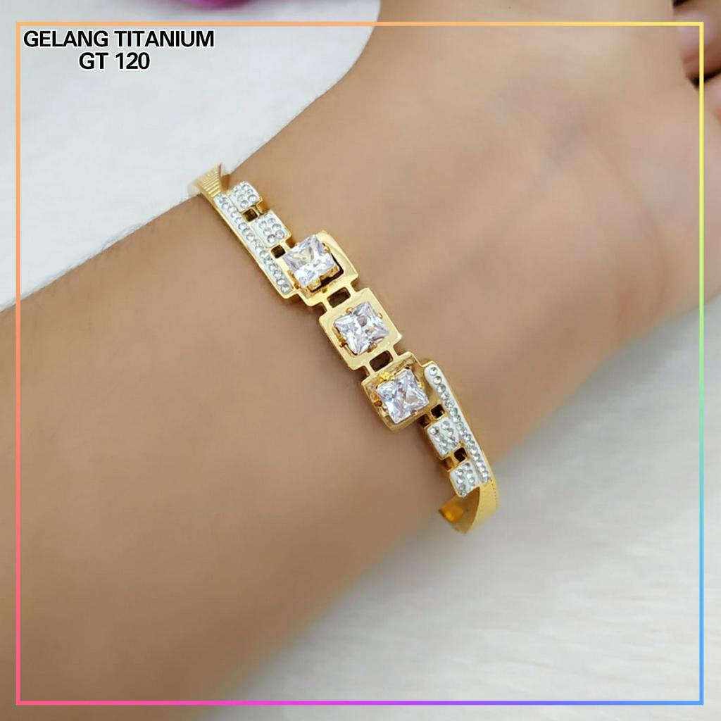 Gelang titanium/stainless steel Gelang Bangkok Mata Segi Gold Perhiasan Anti Karat GT 120