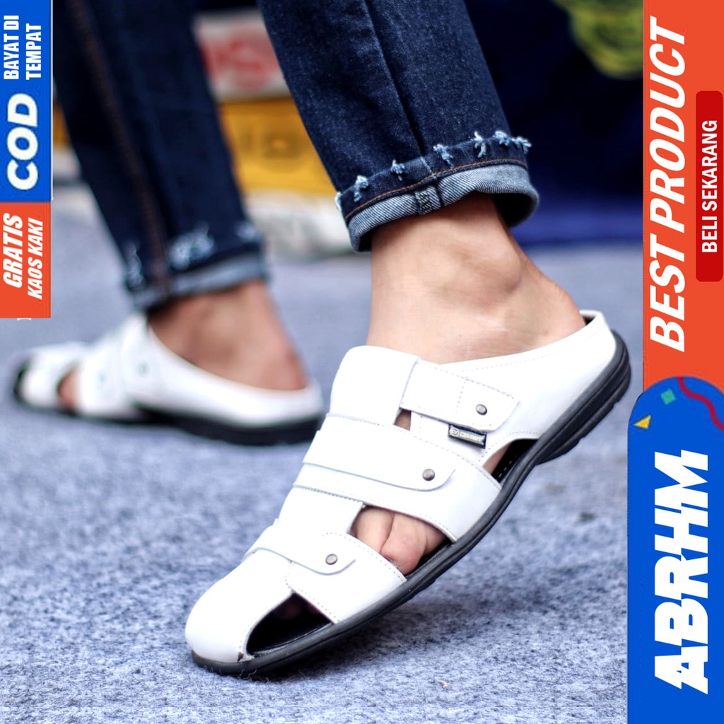 Sepatu Sandal Casual Kulit Asli Bustong Tutong Sendal Slop Original Murah Terbaru Kekinian