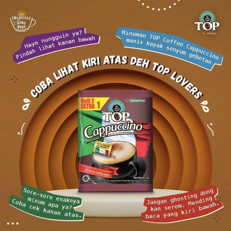 

Kopi TOP Cappucino PACK (6+3sachet) berat bersih 225gr