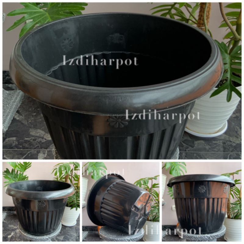 Pot bunga tanaman plastik hitam Grace 40cm kuping - Grace 40 kuping