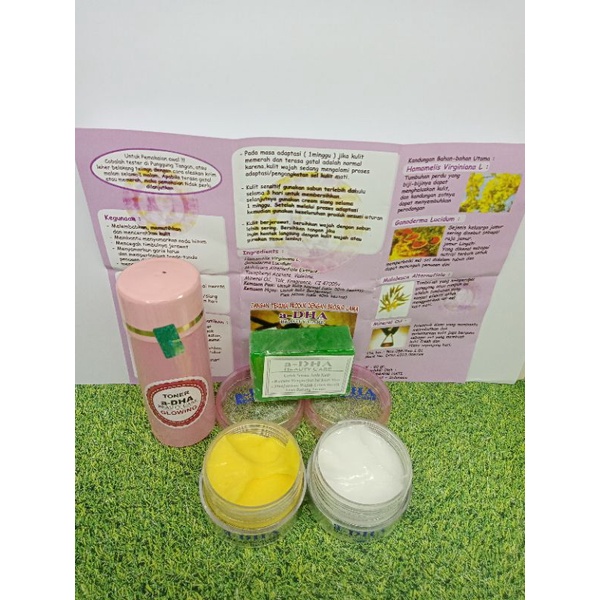 PAKET a-DHA PINK 4in1 ORIGINAL // CREAM A-DHA SIANG + MALAM + TONER DHA + SABUN DHA