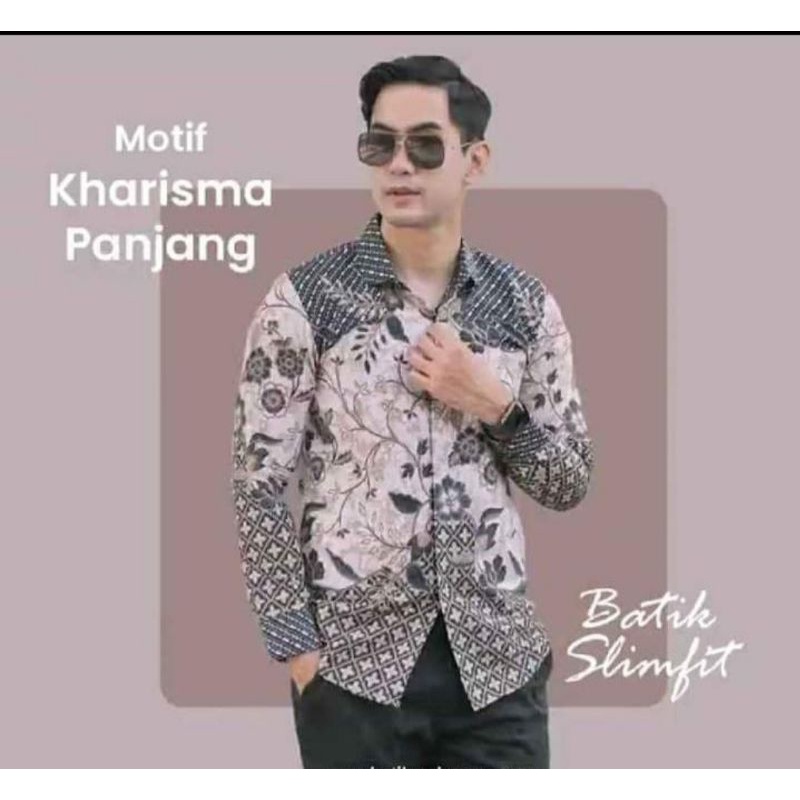 SINUKARTA KEMBANG pakaian Hem kemeja batik pria lengan panjang modern kualitas premium bahan katun printing sanfores slimfit / atasan pria motif batik warna hitam putih