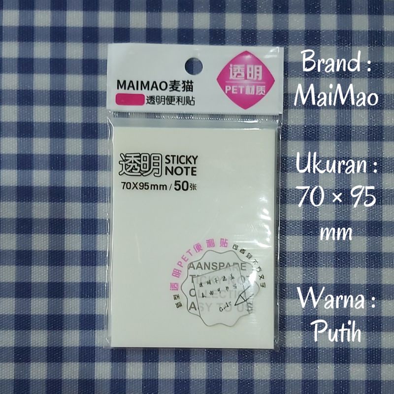 (READY STOCK) Sticky Note Transparan-MM-70×95-Putih