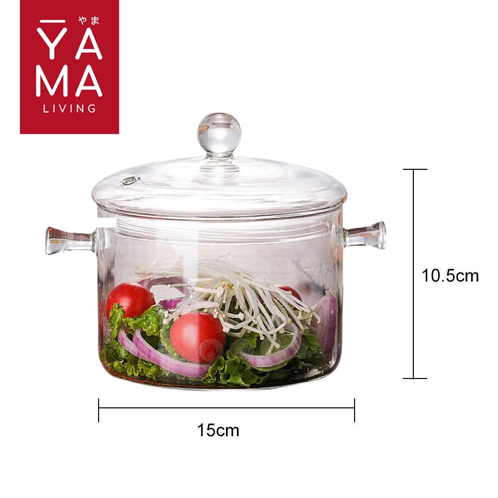 YAMA AKITA Borosilicate Glass Pot Panci Kaca Borosilikat Tahan Panas Microwave Diameter 15 cm