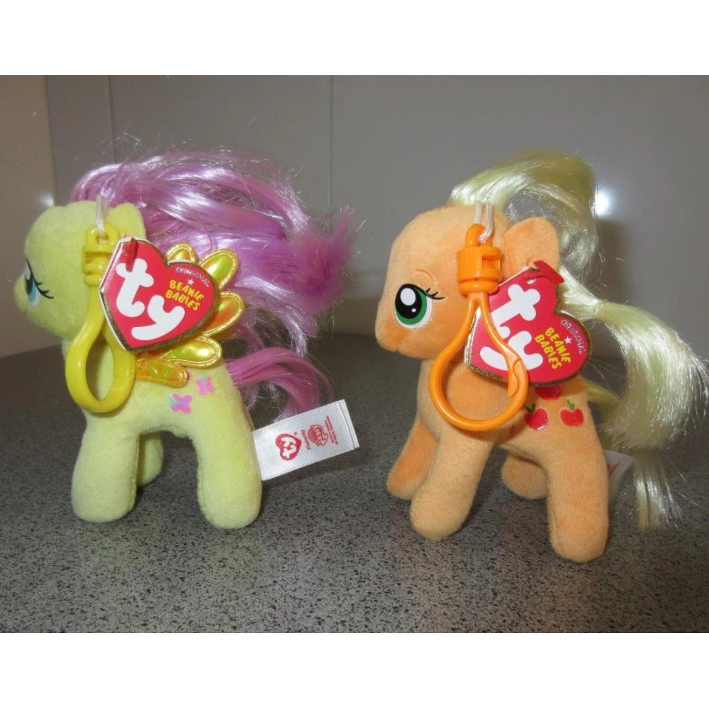 Boneka Lucu 4 "Ty Beanie bebés Pony Apple Jack y Fluttershy Horse unicornio llavero Clip Cinder