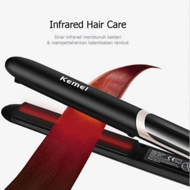 Catok Rambut Lurus Kemei Km-2219 Dengan Infrared Catokan Profesional Hair Straightener