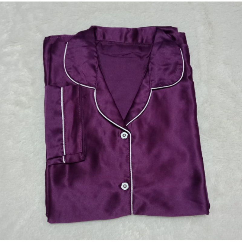 Lover Fashion PP Piyama Satin Polos-Ungu tua