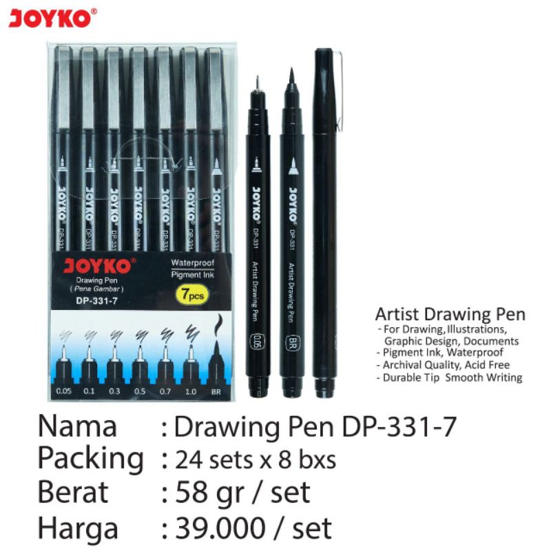

drawing pen dp 331-7 joyko ( harga 1 set 7 pcs)