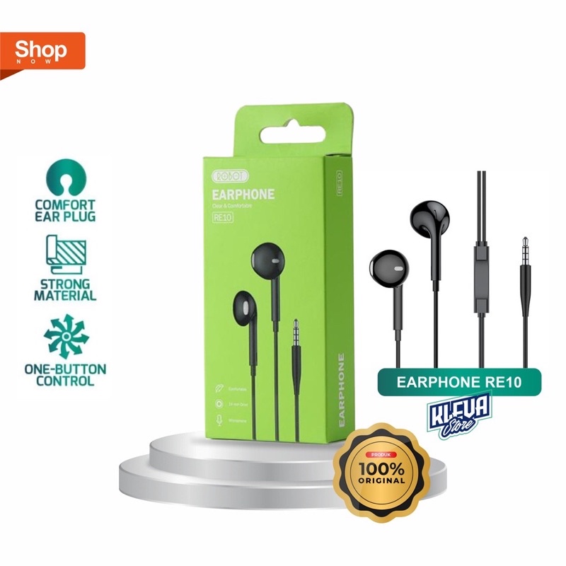 HEADSET EARPHONE ROBOT RE10 100% ORIGINAL