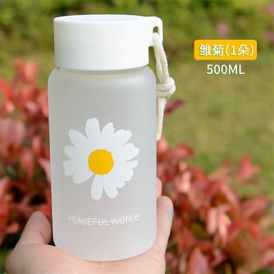 TUMBLER KACA TEMPAT MINUM BOTOL MINUM LITTLE DAISY CANTIK 500ML